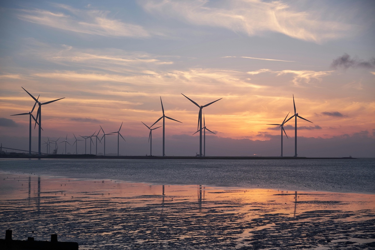 Windmills and sunset