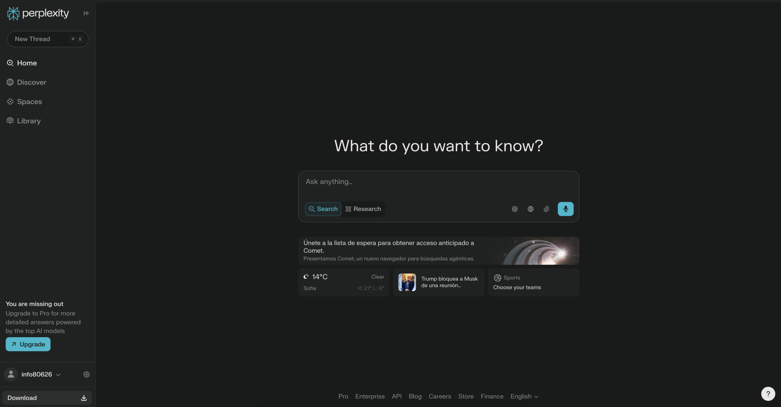 Screenshot of Perplexity, the AI platform that stands as a ChatGPT alternative.