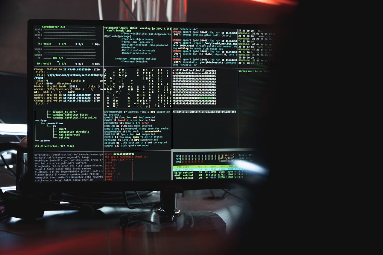 Multiple screens working on cybersecurity